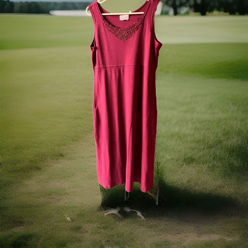 Coldwater Creek Tank Dress Women Red Knit Pullover Cotton Blend Size M Lace